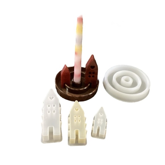RESIN/EPOXY TINY VILLAGE CANDLE HOLDER MOLD USED.  COMPLETED ART NOT INCLUDED - Picture 1 of 1